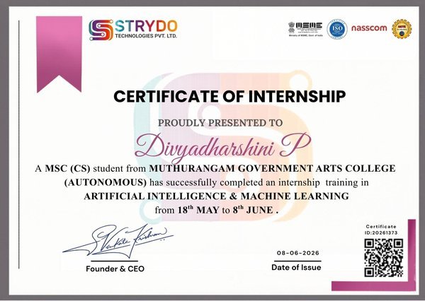 Strydo Technologies — Sample Internship Certificate